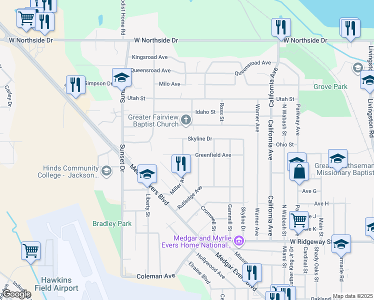 map of restaurants, bars, coffee shops, grocery stores, and more near 3869 Miller Avenue in Jackson