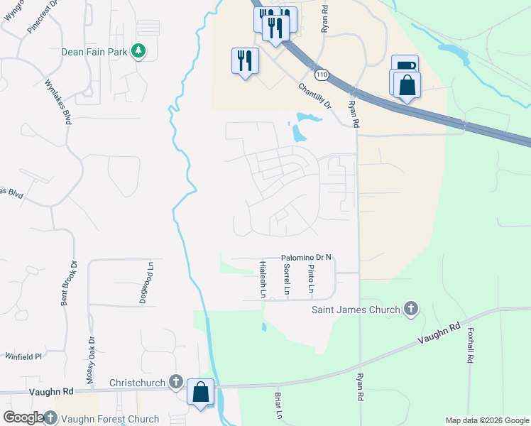 map of restaurants, bars, coffee shops, grocery stores, and more near 8524 Ryan Ridge Loop in Montgomery