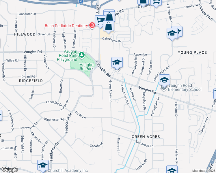map of restaurants, bars, coffee shops, grocery stores, and more near 2006 Green Acres Drive in Montgomery
