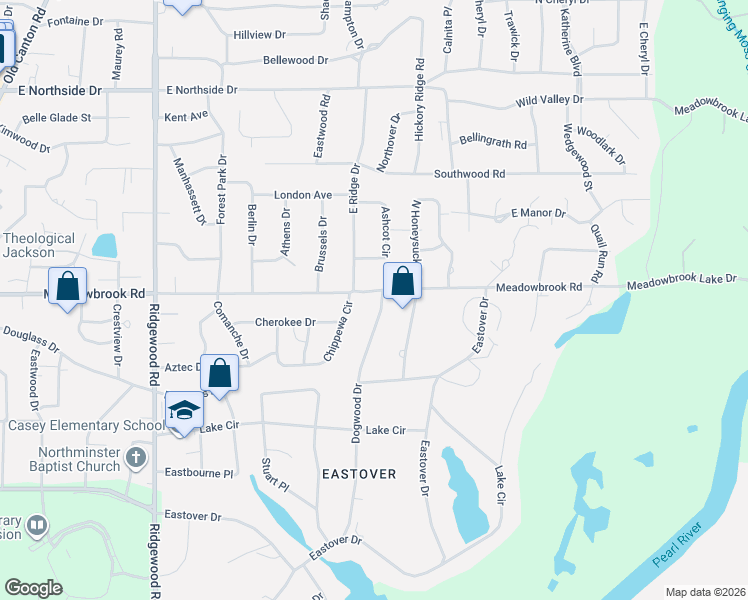 map of restaurants, bars, coffee shops, grocery stores, and more near 4156 Dogwood Drive in Jackson