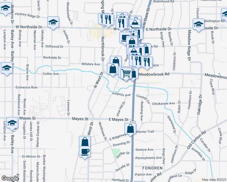 map of restaurants, bars, coffee shops, grocery stores, and more near Northview Drive in Jackson