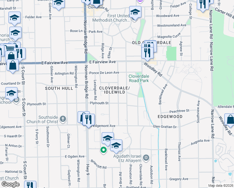 map of restaurants, bars, coffee shops, grocery stores, and more near 3265 Montezuma Road in Montgomery