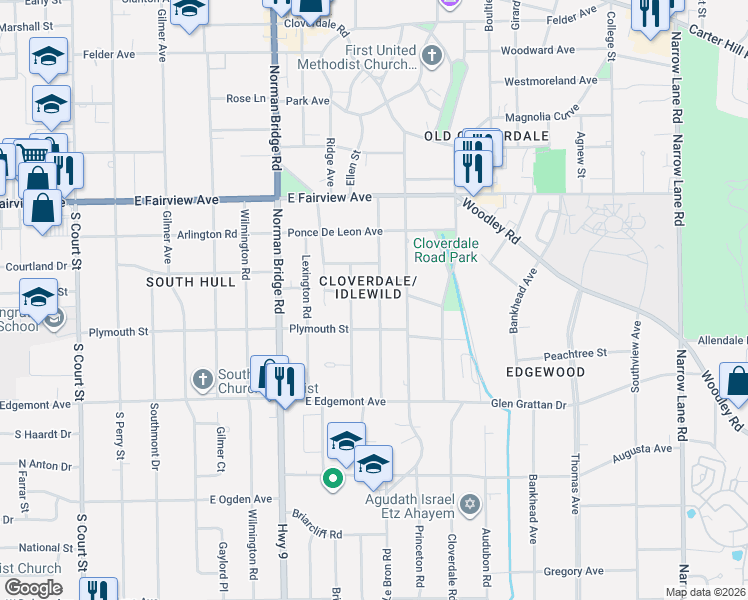 map of restaurants, bars, coffee shops, grocery stores, and more near 3265 Montezuma Road in Montgomery