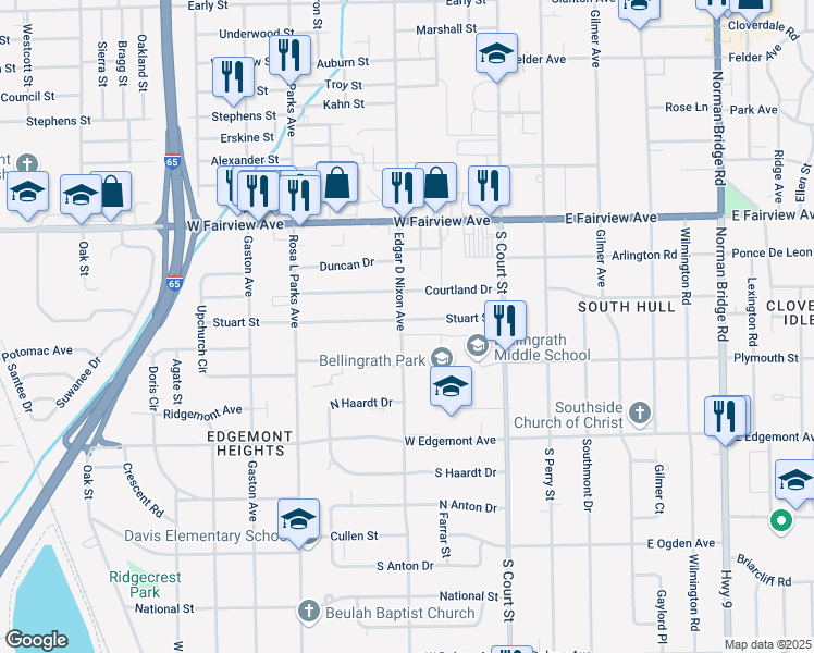 map of restaurants, bars, coffee shops, grocery stores, and more near 3301-3399 Goode St in Montgomery