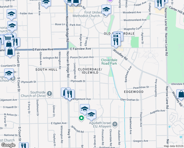 map of restaurants, bars, coffee shops, grocery stores, and more near 3265 Montezuma Road in Montgomery