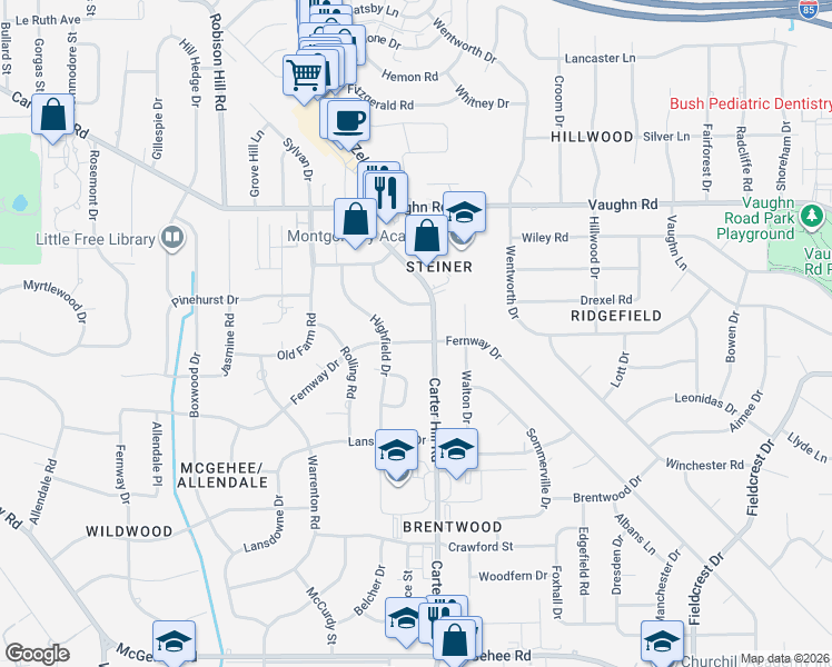 map of restaurants, bars, coffee shops, grocery stores, and more near 3158 Knights Bridge Curve in Montgomery