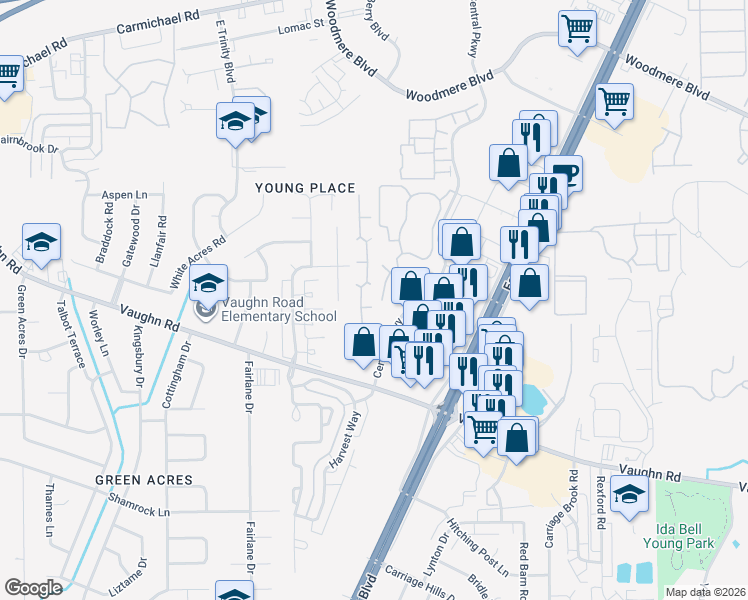 map of restaurants, bars, coffee shops, grocery stores, and more near 1808-1812 Young Pointe Boulevard in Montgomery