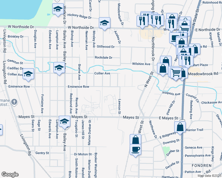 map of restaurants, bars, coffee shops, grocery stores, and more near 3516 Fort Street in Jackson