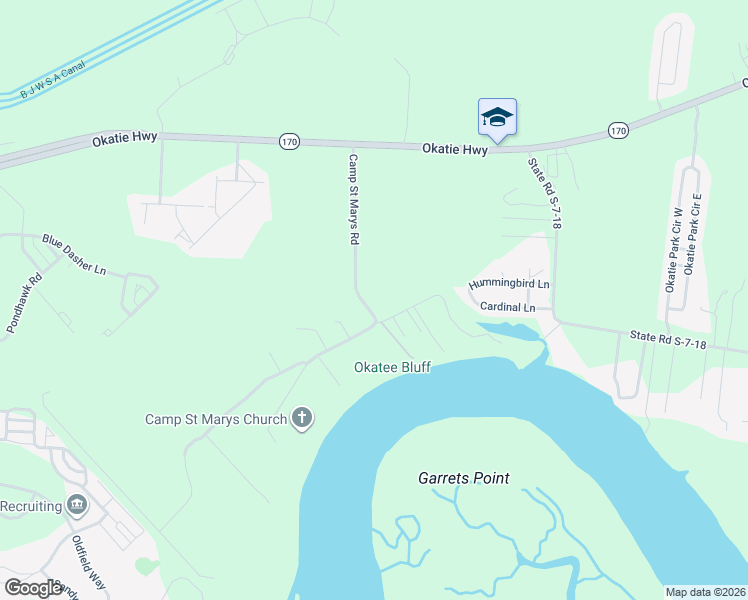 map of restaurants, bars, coffee shops, grocery stores, and more near 12 Okatie Bluff Road East in Okatie