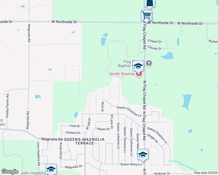 map of restaurants, bars, coffee shops, grocery stores, and more near 661 Queen Circle in Jackson