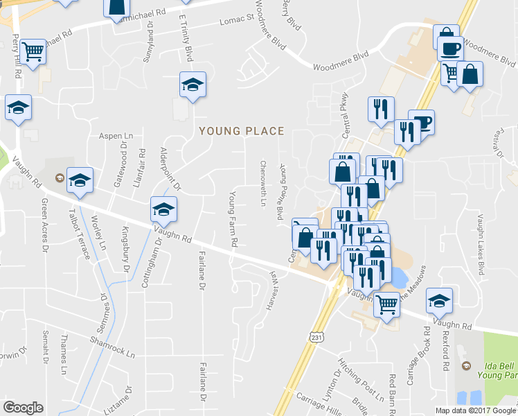map of restaurants, bars, coffee shops, grocery stores, and more near 1824 Chenoweth Lane in Montgomery