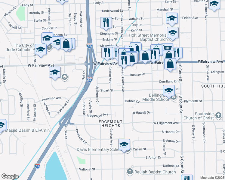 map of restaurants, bars, coffee shops, grocery stores, and more near 3108 Rosa L Parks Avenue in Montgomery