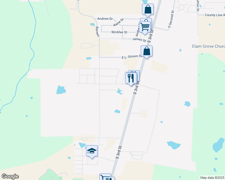 map of restaurants, bars, coffee shops, grocery stores, and more near 118 Springleaf Lane in Mabank