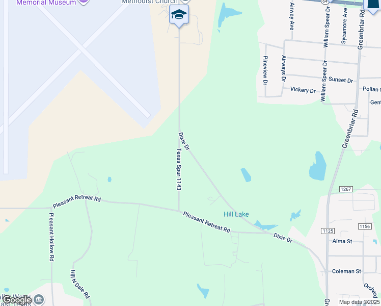 map of restaurants, bars, coffee shops, grocery stores, and more near County Road 1143 in Tyler