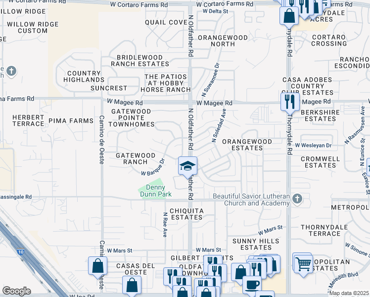 map of restaurants, bars, coffee shops, grocery stores, and more near 4185 West Barque Drive in Tucson