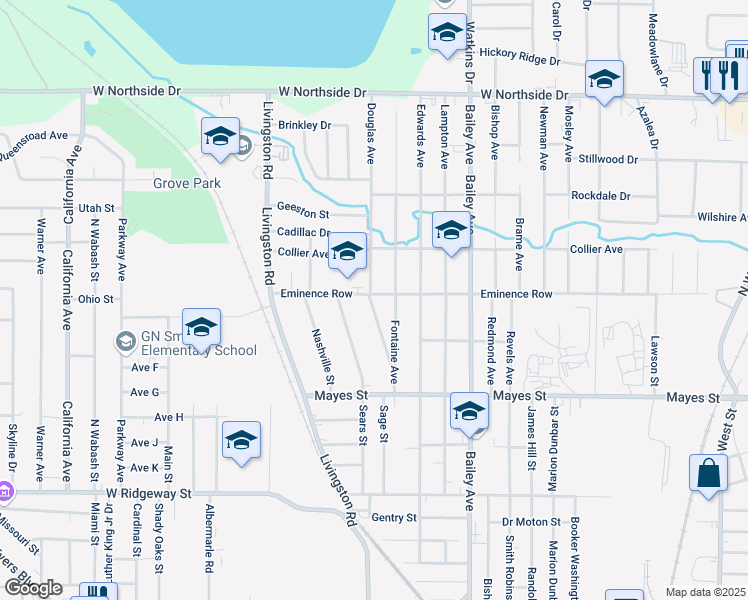 map of restaurants, bars, coffee shops, grocery stores, and more near 1220 Eminence Row in Jackson