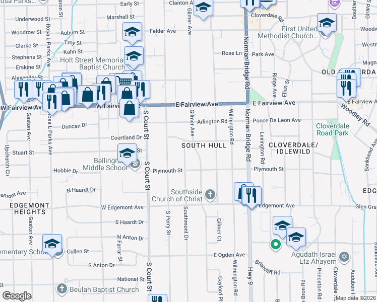 map of restaurants, bars, coffee shops, grocery stores, and more near 3231 Southmont Drive in Montgomery