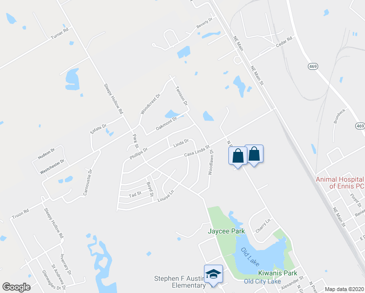 map of restaurants, bars, coffee shops, grocery stores, and more near 2615 Linda Drive in Ennis