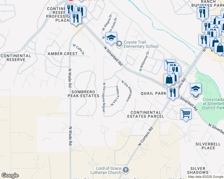 map of restaurants, bars, coffee shops, grocery stores, and more near 6706 West Calle Valerio in Tucson