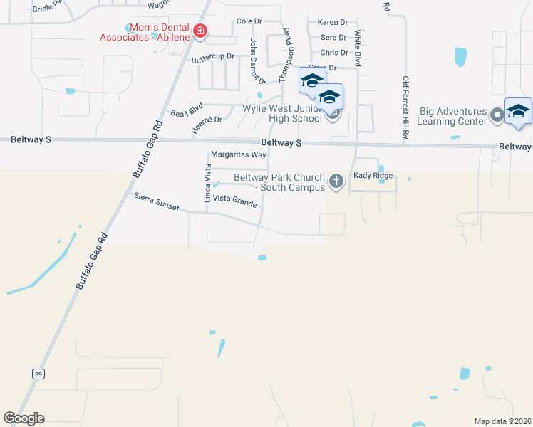 map of restaurants, bars, coffee shops, grocery stores, and more near 8409 Thompson Parkway in Abilene