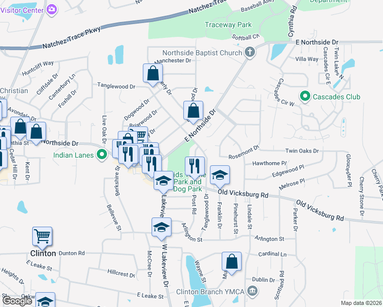 map of restaurants, bars, coffee shops, grocery stores, and more near 1420 Post Road in Clinton