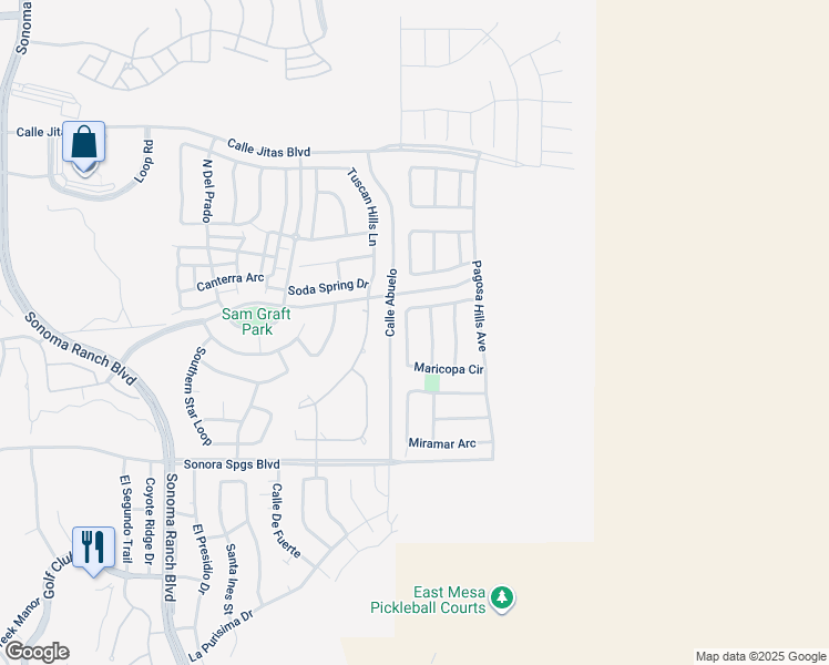 map of restaurants, bars, coffee shops, grocery stores, and more near 4480 Maricopa Circle in Las Cruces