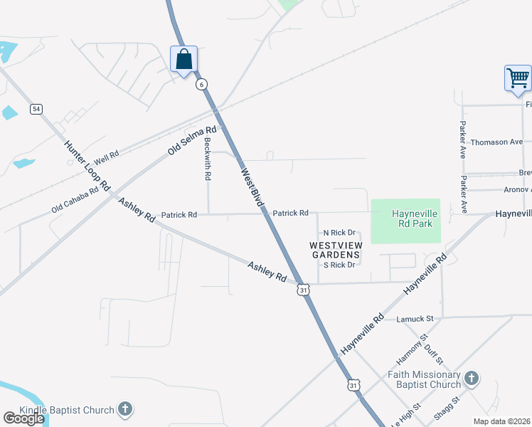 map of restaurants, bars, coffee shops, grocery stores, and more near 3302 Patrick Road in Montgomery