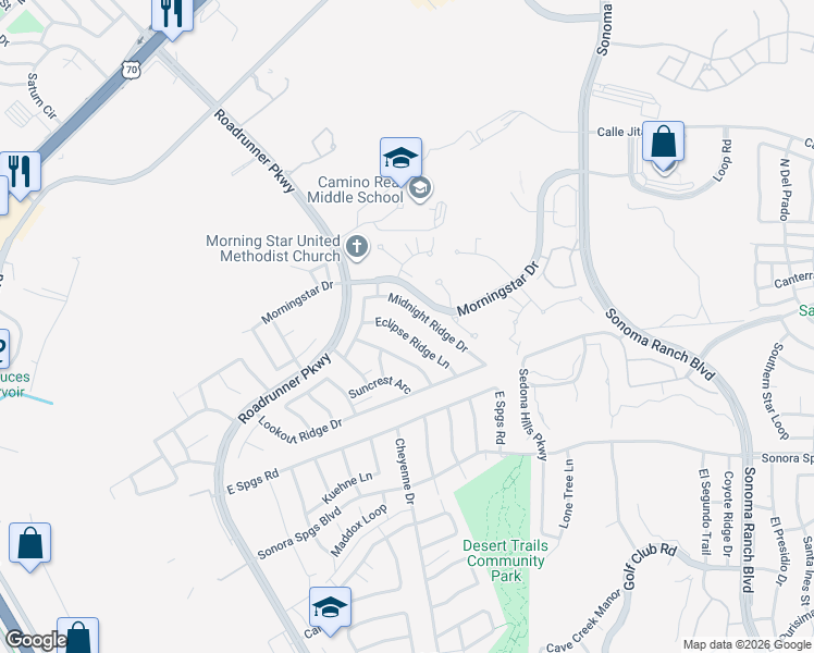 map of restaurants, bars, coffee shops, grocery stores, and more near 3155 Eclipse Ridge Lane in Las Cruces