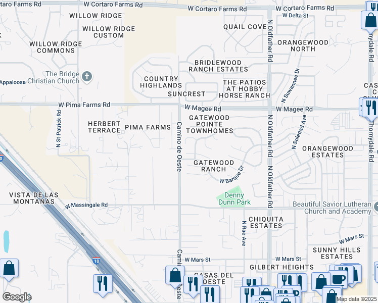 map of restaurants, bars, coffee shops, grocery stores, and more near 4590 West Joshua Lane in Tucson