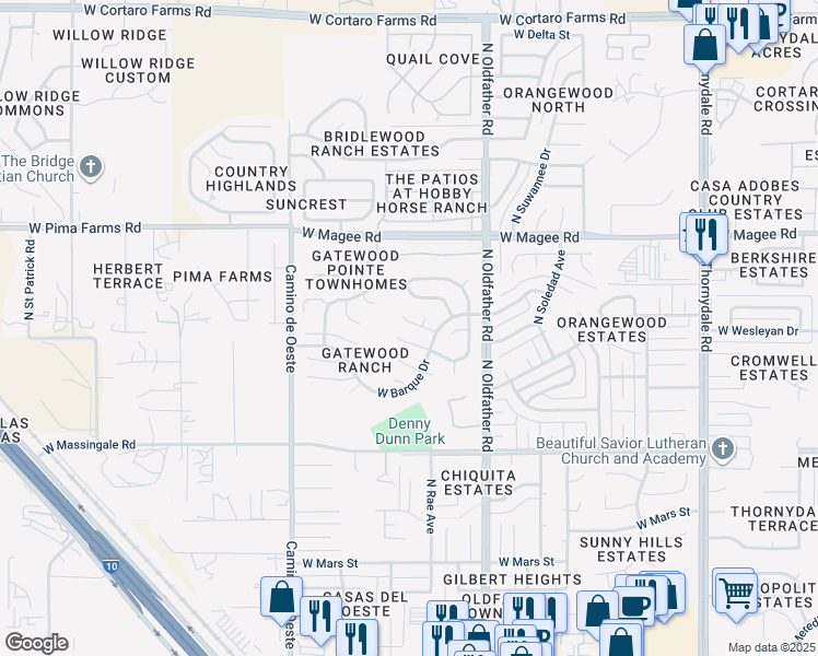 map of restaurants, bars, coffee shops, grocery stores, and more near 4341 West Viewpointe Place in Tucson