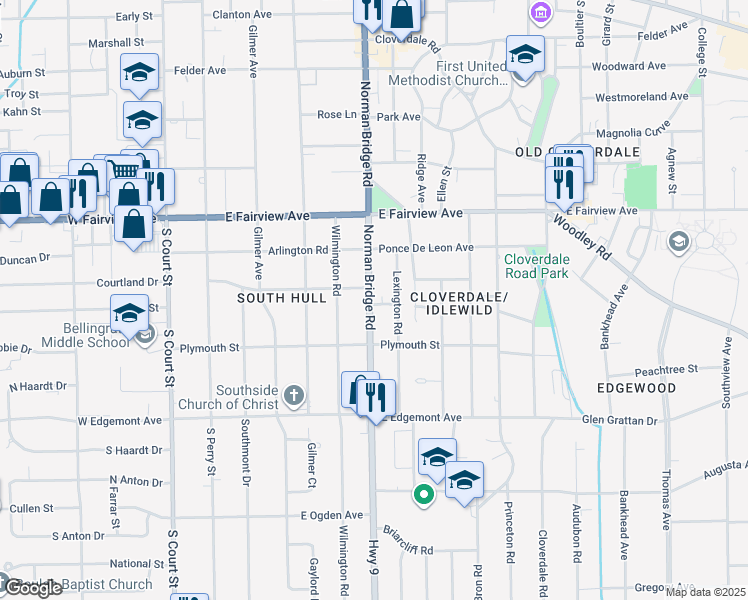 map of restaurants, bars, coffee shops, grocery stores, and more near 3173 Norman Bridge Road in Montgomery