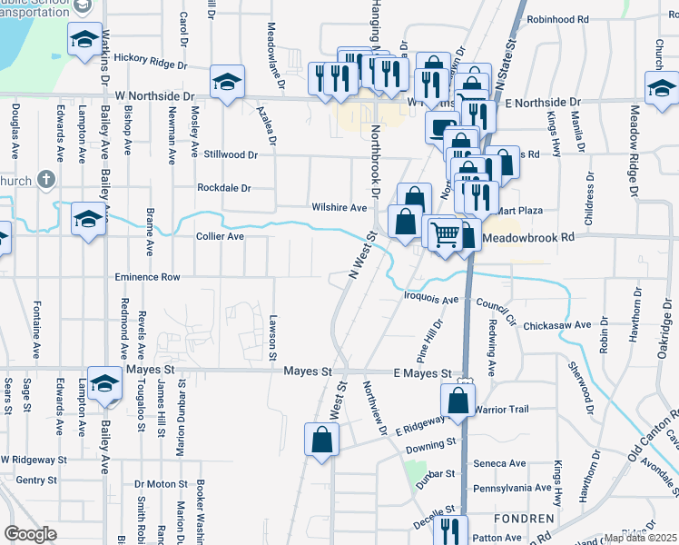 map of restaurants, bars, coffee shops, grocery stores, and more near 4049 North West Street in Jackson