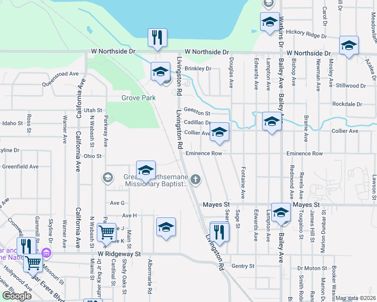 map of restaurants, bars, coffee shops, grocery stores, and more near 3508 Livingston Road in Jackson