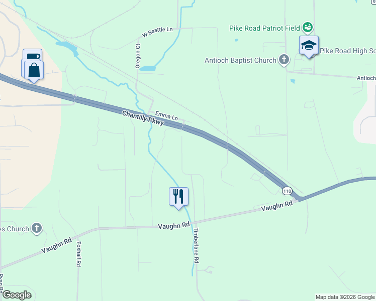 map of restaurants, bars, coffee shops, grocery stores, and more near 8351 Timber Creek Drive in Pike Road