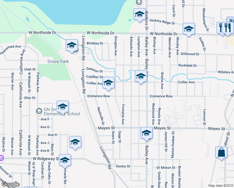 map of restaurants, bars, coffee shops, grocery stores, and more near 1220 Eminence Row in Jackson