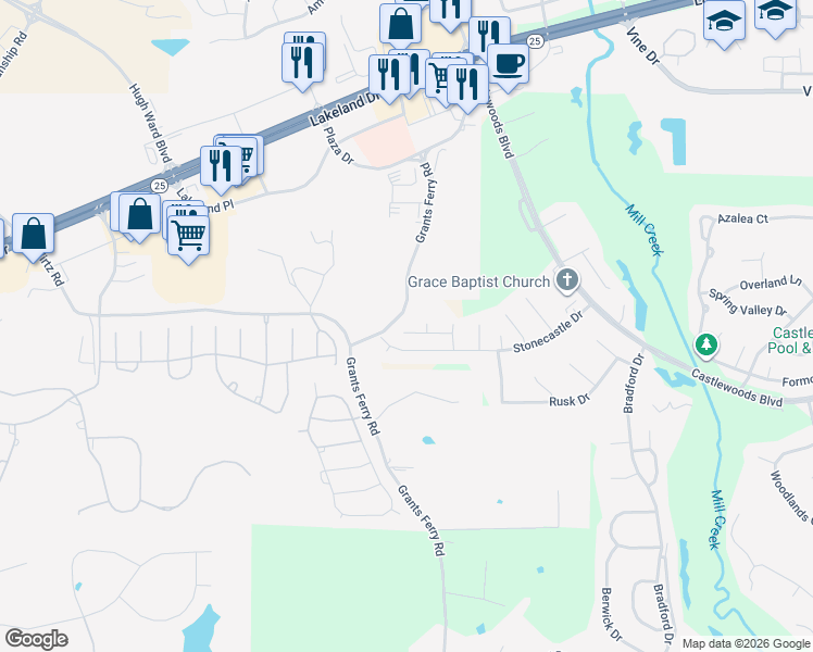 map of restaurants, bars, coffee shops, grocery stores, and more near 348 Durham Court in Brandon