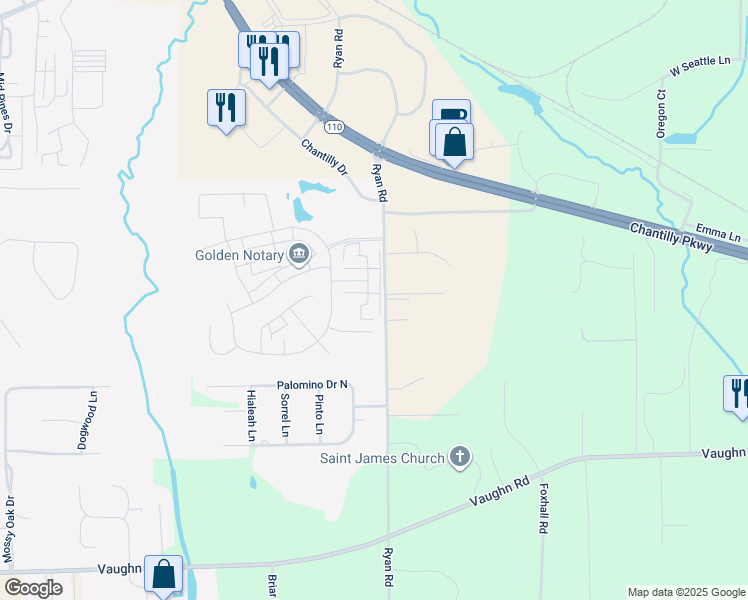 map of restaurants, bars, coffee shops, grocery stores, and more near 8352 Ryan Ridge Loop in Montgomery
