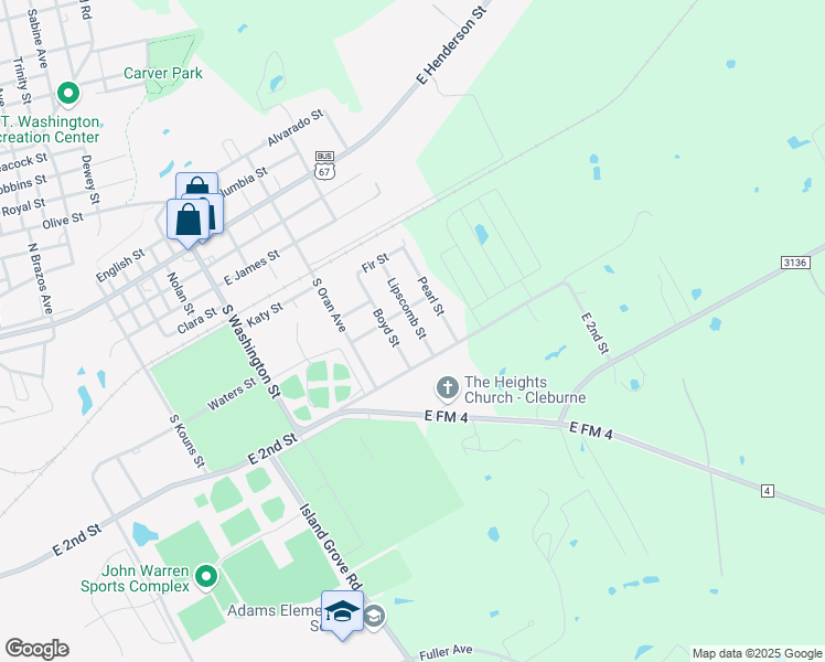 map of restaurants, bars, coffee shops, grocery stores, and more near 306 Lipscomb St in Cleburne