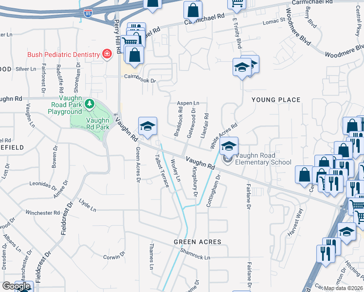 map of restaurants, bars, coffee shops, grocery stores, and more near 1876 Gatewood Drive in Montgomery