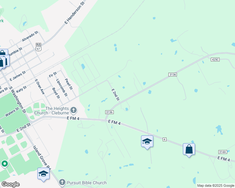 map of restaurants, bars, coffee shops, grocery stores, and more near 1809 E 2nd St in Cleburne