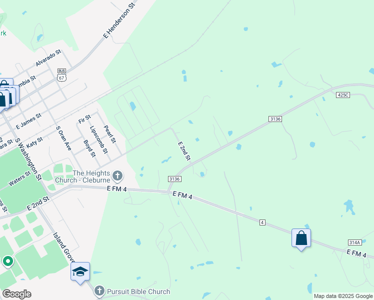 map of restaurants, bars, coffee shops, grocery stores, and more near 1809 East 2nd Street in Cleburne