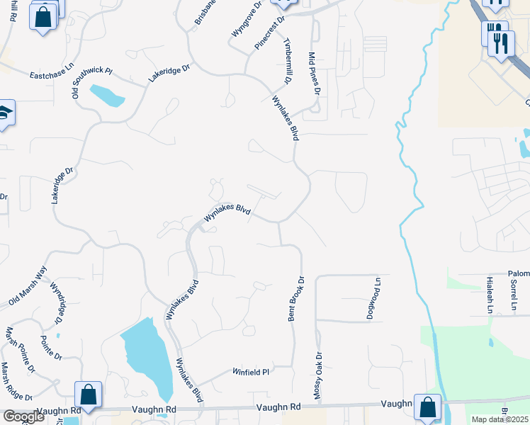 map of restaurants, bars, coffee shops, grocery stores, and more near 7736 Wynlakes Boulevard in Montgomery