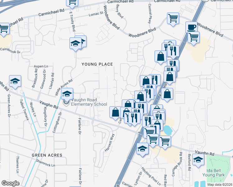 map of restaurants, bars, coffee shops, grocery stores, and more near 1808 Young Pointe Boulevard in Montgomery