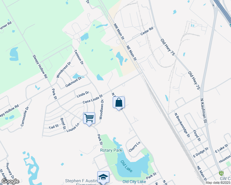map of restaurants, bars, coffee shops, grocery stores, and more near 2416 N Preston St in Ennis