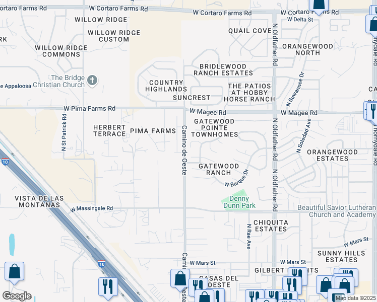 map of restaurants, bars, coffee shops, grocery stores, and more near 4590 West Joshua Lane in Tucson