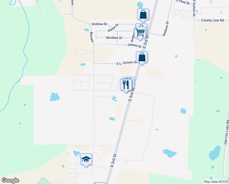 map of restaurants, bars, coffee shops, grocery stores, and more near 118 Springleaf Lane in Mabank