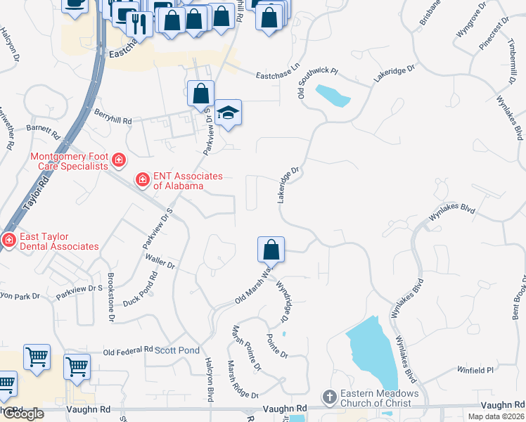 map of restaurants, bars, coffee shops, grocery stores, and more near 8516 Westhampton Ct in Montgomery