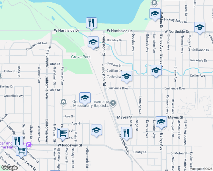 map of restaurants, bars, coffee shops, grocery stores, and more near 3508 Livingston Road in Jackson