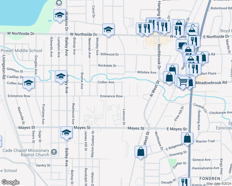 map of restaurants, bars, coffee shops, grocery stores, and more near 3516 Fort Street in Jackson