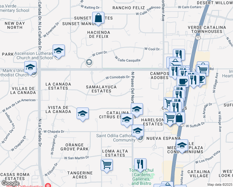 map of restaurants, bars, coffee shops, grocery stores, and more near 802 West Ko Vaya Drive in Tucson
